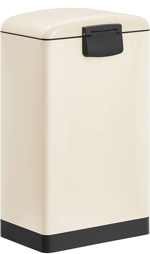 Rootz Trash Can - Pedal Bin - 30L - Steel - Inner Bucket - Soft Close - Airtight - Cream White - 34 x 25 x 61.5 cm