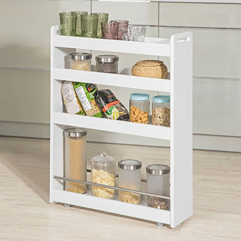 Rootz White 4 Tiers Serving Trolley - Slide Out Storage Rack Shelf on Wheels