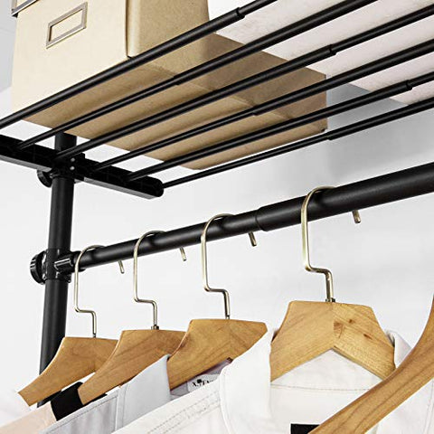 Rootz Adjustable Wardrobe Organiser Clothes Shelf System-Hanging Rail-Telescopic Clothes Storage Shelving, Black