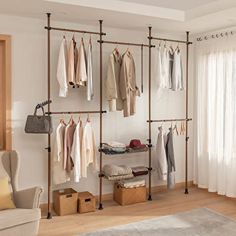Rootz Adjustable Wardrobe Organizer Clothes Shelf System-Hanging Rail-Telescopic Storage Shelving