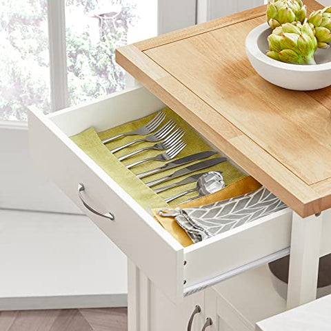 Rootz Kitchen Trolley Cart Storage Trolley Serving Trolley Kitchen Cabinet with Rubber Wood Worktop