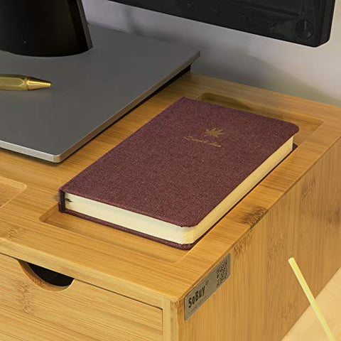 Rootz Bamboo Monitor Stand Computer Screen- Monitor Stand Monitor Riser Desk Organizer with 3 Drawers