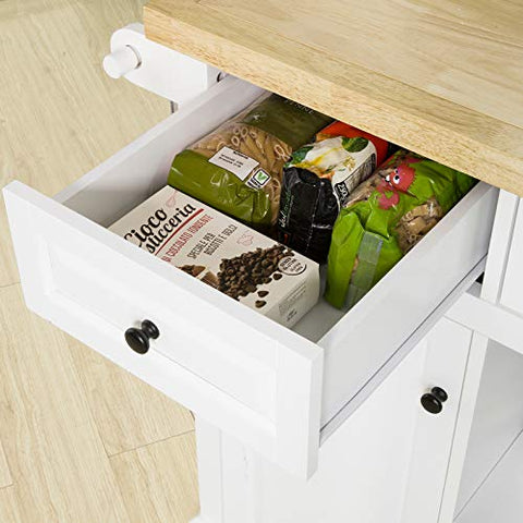 Rootz Kitchen Island Trolley - Cabinet - Cupboard -  Sideboard  with 3 Drawers 2 Open Shelves 2 Doors