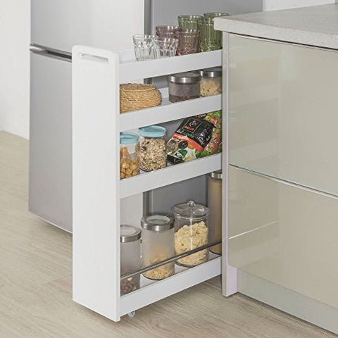 Rootz White 4 Tiers Serving Trolley - Slide Out Storage Rack Shelf on Wheels