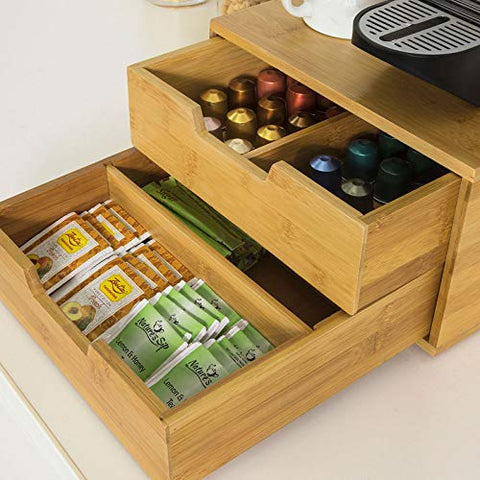 Rootz Coffee Machine Stand & Coffee Pod Capsule Teabags Box Holder Organizer with 2 Drawers