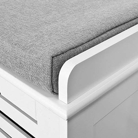 Rootz White Storage Bench with 3 Drawers & Removable Seat Cushion-Shoe Cabinet Shoe Bench