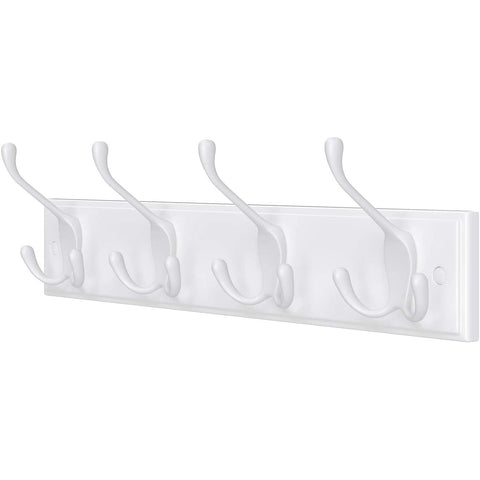 Rootz Wall Coat Rack - Coat Rack - 4 Hooks - Coat Hooks - Coats - Hats - Bags - White - MDF - 40 x 11 x 7 cm