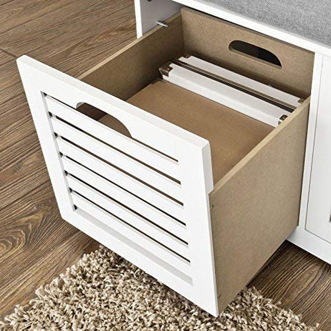 Rootz White Storage Bench with 3 Drawers & Removable Seat Cushion-Shoe Cabinet Shoe Bench