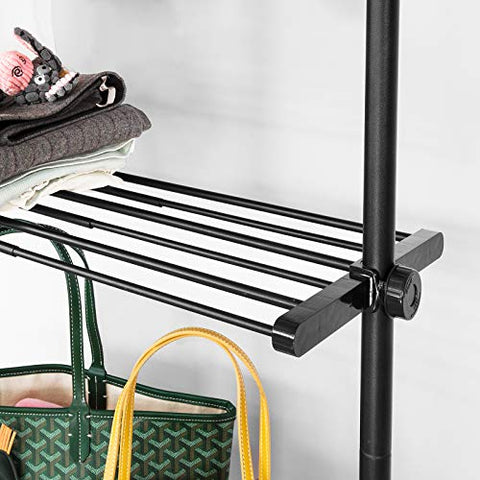 Rootz Adjustable Wardrobe Organiser Clothes Shelf System-Hanging Rail-Telescopic Clothes Storage Shelving, Black
