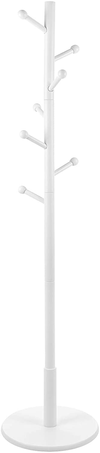 Rootz Coat Rack - Freestanding - 7 Hooks - Rounded Hooks - Solid Rubber Wood - White 38 x 38 x 175 cm