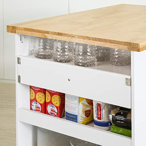 Rootz Kitchen Storage Trolley Kitchen Cabinet Cupboard Sideboard Kitchen Island with Rubber Wood Worktop
