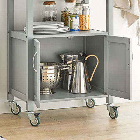 Rootz Kitchen Trolley Cart Storage Trolley Serving Trolley Kitchen Cabinet with Stainless Steel Worktop