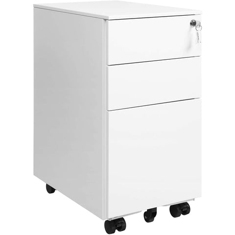 Rootz Filing Cabinet - On Wheels - Storage Cabinet - Cabinet with Lock - White