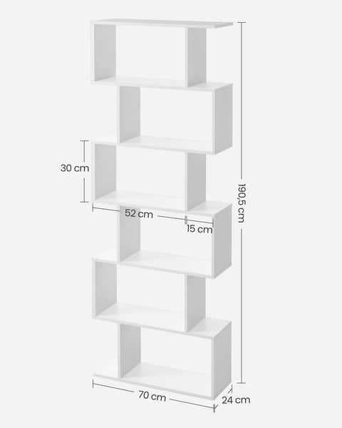 Rootz Bookcase - Shelf with 6 levels - Floor standing shelf - Office shelf - Living room, bedroom and office - White - (24 x 70 x 190.5 cm)