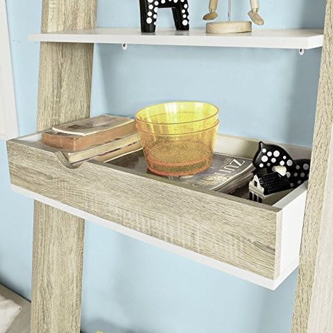 Rootz- Ladder Shelf Wall Shelf Storage Display Shelving Unit with Drawer & Desk Workstation
