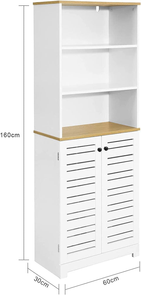 Rootz Bathroom Tall Cabinet - Tall Cupboard - Storage Cabinet with 3 Shelves and 2 Doors -  W60 x D30 x H160cm