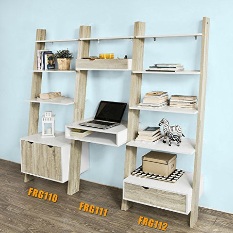 Rootz- Ladder Shelf Wall Shelf Storage Display Shelving Unit with Drawer & Desk Workstation