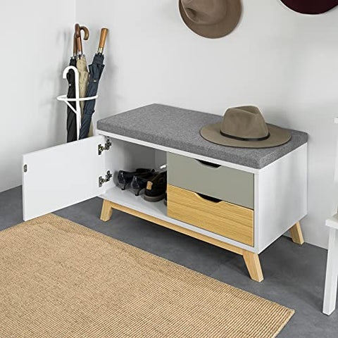 Rootz Hallway Shoe - Bench Shoe - Cabinet Shoe - Rack with 1 Cabinet and 2 Drawers, W80 x D38 x H51cm