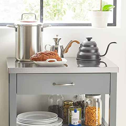 Rootz Kitchen Trolley Cart Storage Trolley Serving Trolley Kitchen Cabinet with Stainless Steel Worktop