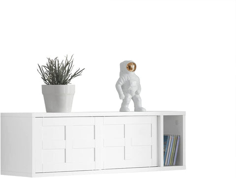 Rootz Floating Wall Shelf - Wall Storage Cabinet Unit with Sliding Doors - W75 x D20 x H23cm