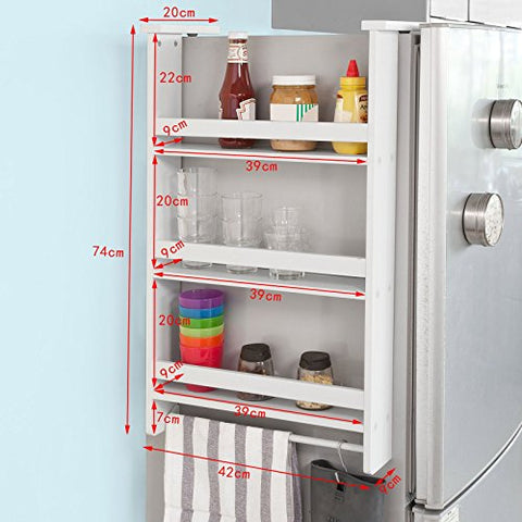 Rootz Refrigerator Hanging Shelf - 3 Tiers - Kitchen Shelf - Spice Rack Kitchen Cabinet