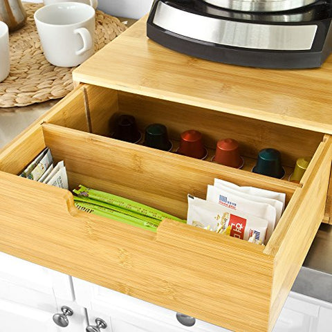 Rootz Coffee Machine Stand & Coffee Pod Capsule Teabags Drawer Box Holder Cabinet-Bamboo