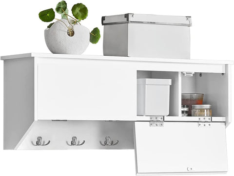 Rootz Wall Coat Rack Wall Shelf Wall Storage Cabinet Hallway Coat Rack with 2 Flip Doors 5 Hooks