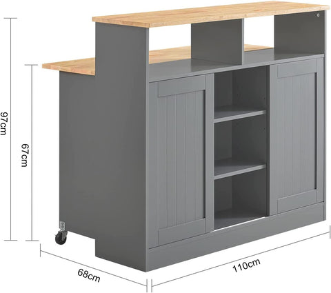 Rootz Kitchen Island - Sideboard with 2 Sliding Doors and Foldable Worktop - Kitchen Dining Room - Sideboard Storage Cabinet - Cupboard
