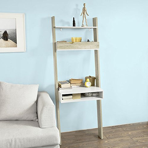 Rootz- Ladder Shelf Wall Shelf Storage Display Shelving Unit with Drawer & Desk Workstation