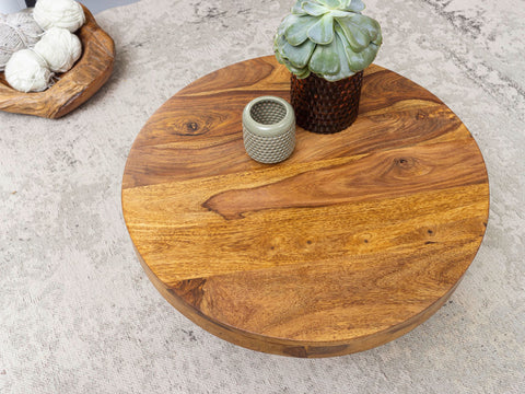 Rootz Coffee Table - Sheesham Solid Wood - Design Round Living Room Table - Brown Coffee Table - Table for Living Room (60x30x60 cm)