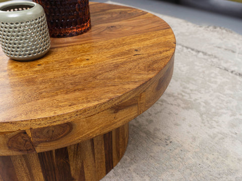 Rootz Coffee Table - Sheesham Solid Wood - Design Round Living Room Table - Brown Coffee Table - Table for Living Room (60x30x60 cm)
