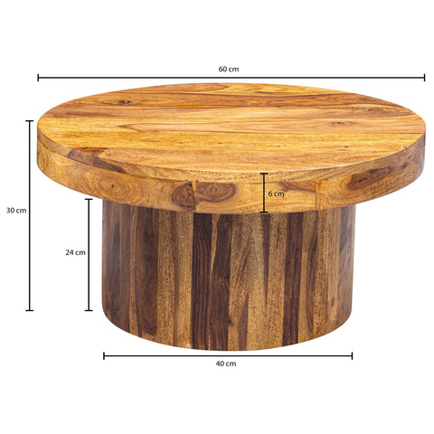 Rootz Coffee Table - Sheesham Solid Wood - Design Round Living Room Table - Brown Coffee Table - Table for Living Room (60x30x60 cm)