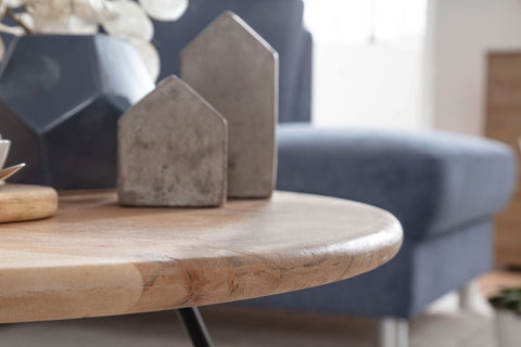 Rootz Round Coffee Table - Acacia Solid Wood - Metal Legs - Design Living Room Table - Solid and Compact Coffee Table - (60x39.5x60 cm)