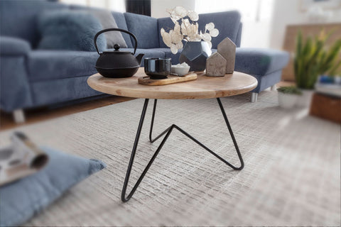 Rootz Round Coffee Table - Acacia Solid Wood - Metal Legs - Design Living Room Table - Solid and Compact Coffee Table - (60x39.5x60 cm)