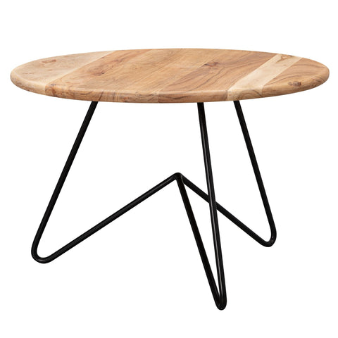 Rootz Round Coffee Table - Acacia Solid Wood - Metal Legs - Design Living Room Table - Solid and Compact Coffee Table - (60x39.5x60 cm)