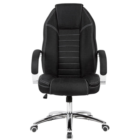 Rootz Swivel Chair - Denim-Look - Black Fabric Cover - Desk Chair up to 120kg - Height-Adjustable Design Executive Chair - Office Armchair with Armrests & High Backrest