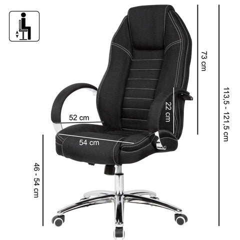 Rootz Swivel Chair - Denim-Look - Black Fabric Cover - Desk Chair up to 120kg - Height-Adjustable Design Executive Chair - Office Armchair with Armrests & High Backrest