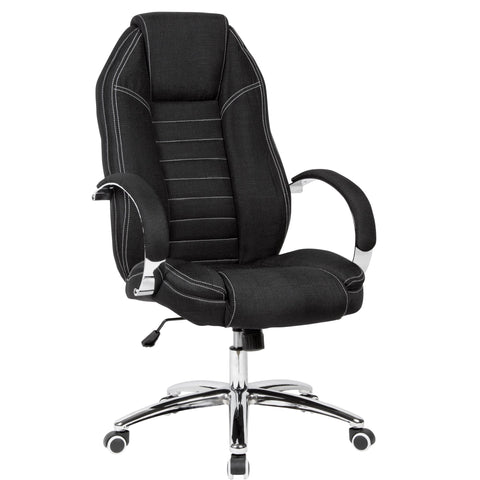 Rootz Swivel Chair - Denim-Look - Black Fabric Cover - Desk Chair up to 120kg - Height-Adjustable Design Executive Chair - Office Armchair with Armrests & High Backrest