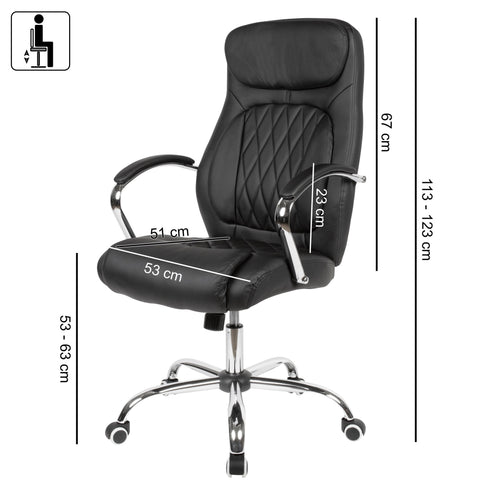 Rootz Desk Chair - Black Faux Leather - Office Swivel Chair - Up to 120kg - Height Adjustable Design - Armchair with Armrests & Low Backrest