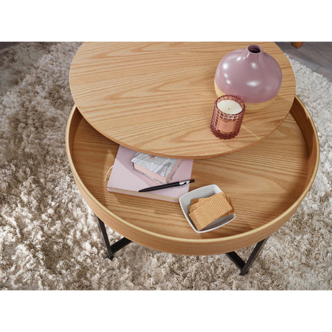 Rootz Coffee table - Side table - Storage space - Oak - Metal - Black - Brown - 69 x 69 x 49 cm