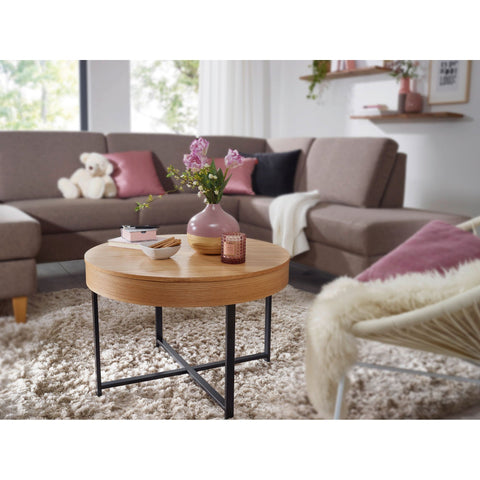 Rootz Coffee table - Side table - Storage space - Oak - Metal - Black - Brown - 69 x 69 x 49 cm
