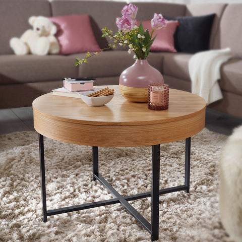 Rootz Coffee table - Side table - Storage space - Oak - Metal - Black - Brown - 69 x 69 x 49 cm