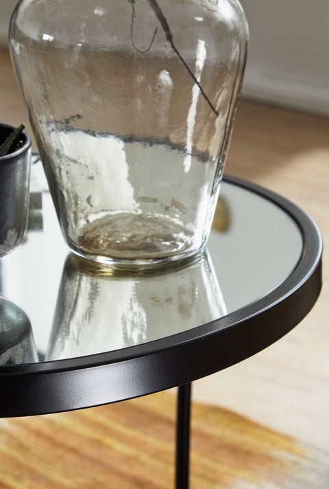 Rootz Round Side Table Set - Black Mirror Glass - Living Room Nesting Table - Mirrored Coffee Table (Set of 2) - 50-42 cm