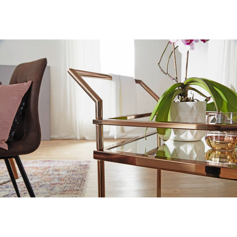 Rootz Serving trolley - Kitchen trolley - Side table - On wheels - Glass top - Dark Gold - Steel - 65.5 x 45 x 84 cm