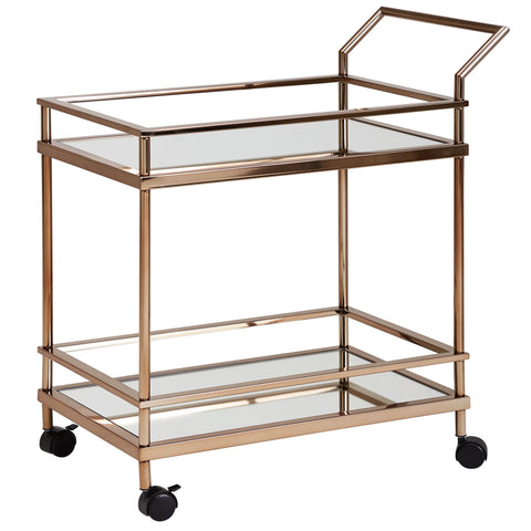 Rootz Serving trolley - Kitchen trolley - Side table - On wheels - Glass top - Dark Gold - Steel - 65.5 x 45 x 84 cm