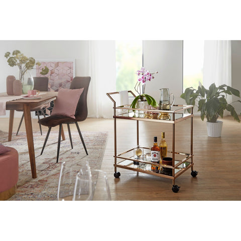 Rootz Serving trolley - Kitchen trolley - Side table - On wheels - Glass top - Dark Gold - Steel - 65.5 x 45 x 84 cm