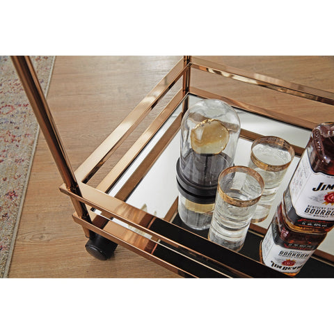 Rootz Serving trolley - Kitchen trolley - Side table - On wheels - Glass top - Dark Gold - Steel - 65.5 x 45 x 84 cm