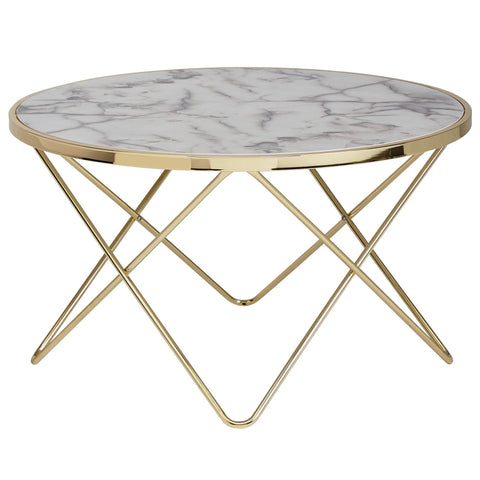 Rootz Coffee table - Side table - Design - Marble look - White - Copper / Gold - Round - Ø 85cm