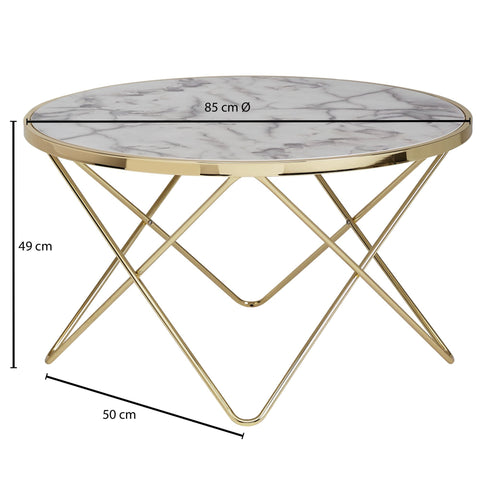 Rootz Coffee table - Side table - Design - Marble look - White - Copper / Gold - Round - Ø 85cm