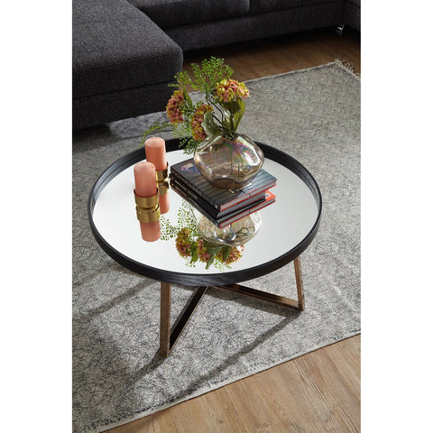 Rootz Coffee Table - Side Table - Round Coffee Table - Mirror Glass - Gold - Black - Ø 78 cm